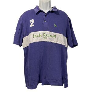 Jack Russell Mens Embroidered Polo Shirt Purple White Sz XXL Dog Logo Rugby